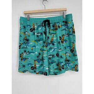 Corona Beer Tropical Palm Tree Swim Trunk Men Size Large Elastic‎ Waist Draw stg